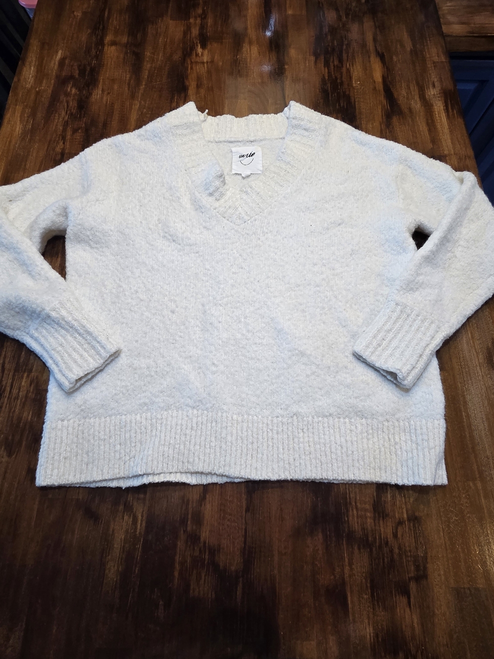 Aerie Cream Oversized Drop Shoulder V Neck Sweater M Cozy Netural Clean Girl